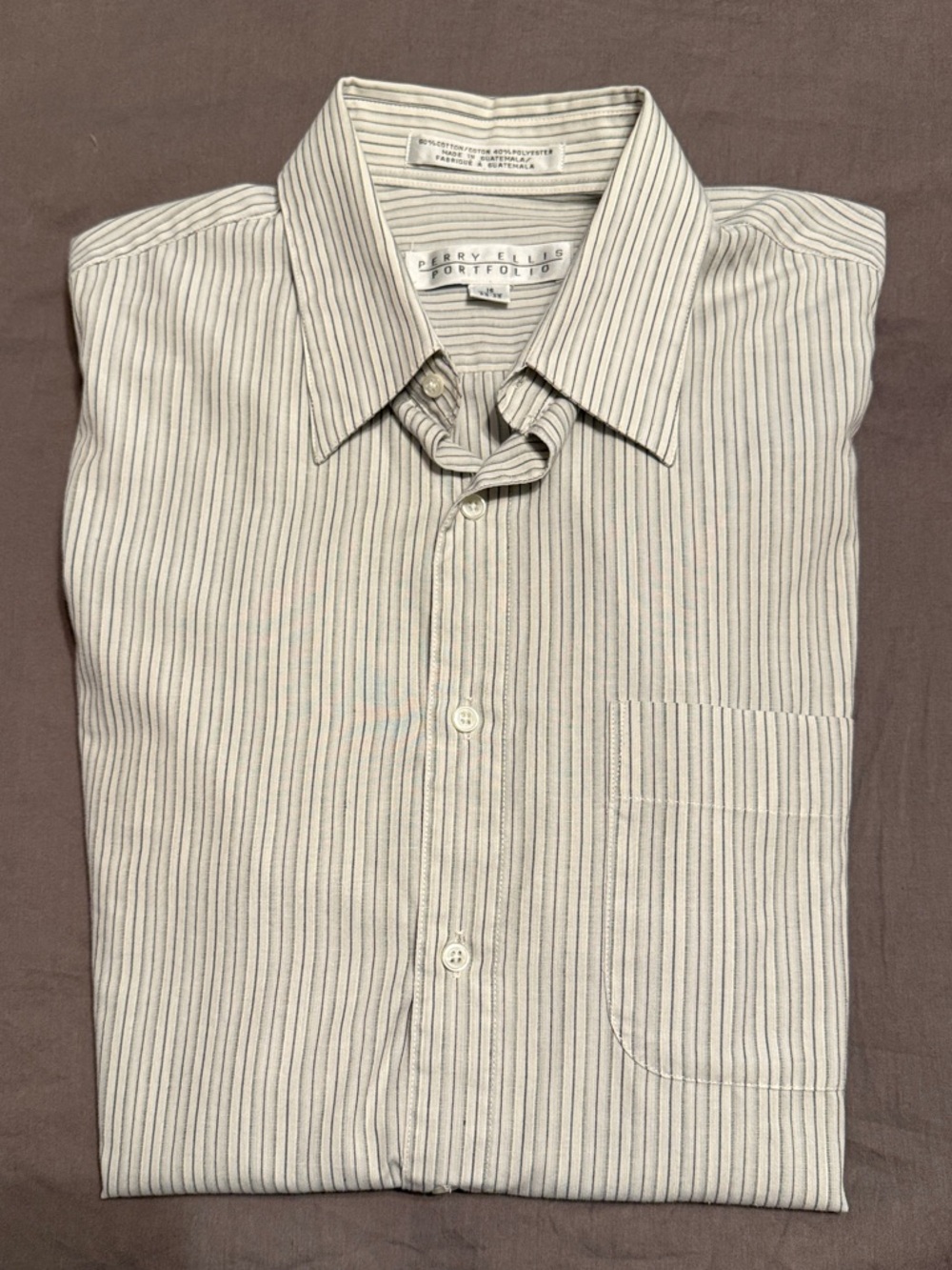 Perry Ellis Men’s White Shirt with Thin Gray Stripes